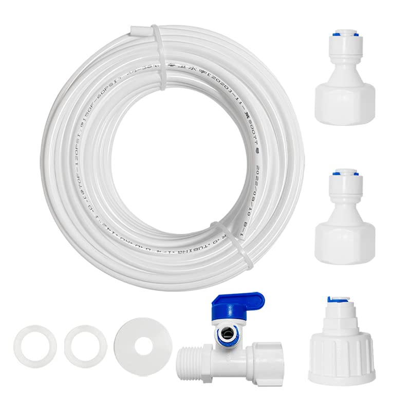 PAROAD 5 Metre Universal Connection Set, 1/4 Inch Hose for Water Filter, Ice Machine, Aquarium (3/4 Inch and 1/2 Inch Female Thread Tap Connection to 1/4 Inch Plug Connection, 3-Way Shut-Off Valve)