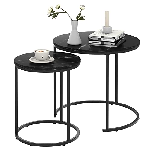 Black Marble Nesting Coffee Table for Small Place