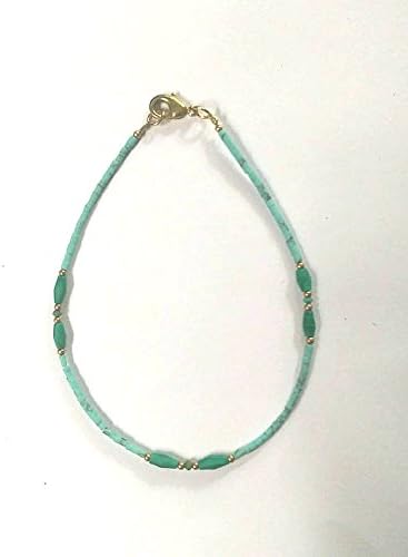 Afghan Natural Turquoise Tiny Seed Beads Anklet Ankle Bracelet with Malachite, Brass Beads 9.25" Make for Order Handmade Gemstone Jewelry