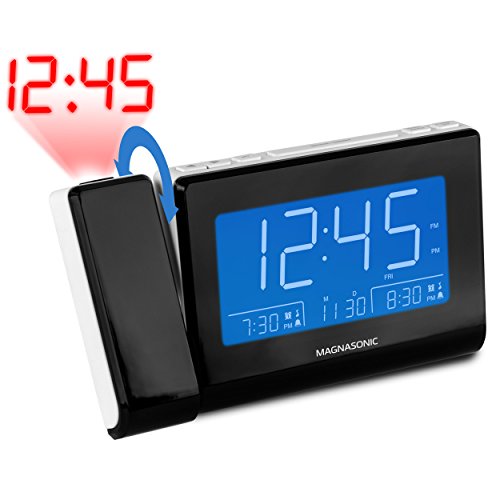 Magnasonic Alarm Clock Radio with USB Charging for Smartphones & Tablets, Time Projection, Auto Dimming, Dual Gradual Wake Alarm, Battery Backup, Auto Time Set, Large 4.8" LED Display, AM/FM (CR64W)