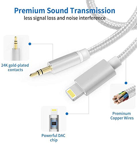 Aux Cable for Car for iPhone X/XS/8/8Plus/7/7Plus Jack to 3.5mm Male Audio Adapter for Headphones Jack Cable Aux Cord for Car Stereo, Headphone, Speaker Compatible with All iOS Systems 3.3ft