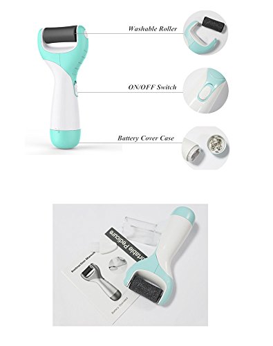 PediComfort Pedicure Electronic Foot File - Callus Remover, Foot Care Tool with Extra Coarse Rollers to Shave Rough Cracked Hard Dead Skin of Feet (White-Blue) - Thumbnail 2