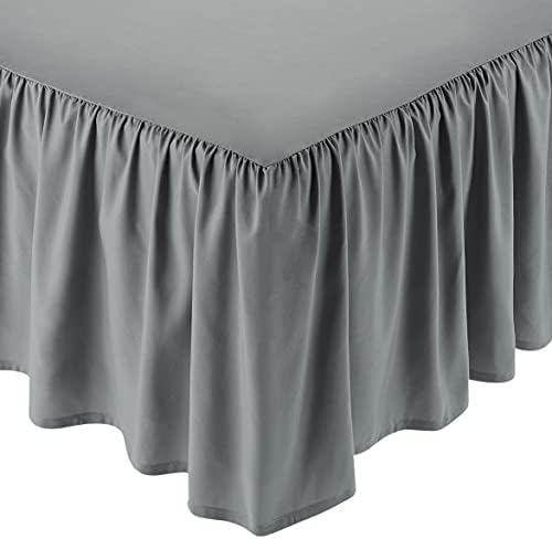 Amazon Basics Lightweight Ruffled Bed Skirt, Classic Style, Soft and Stylish 100% Microfiber with 16" Drop, Queen, Dark Grey, Solid (Pack of 8) Image