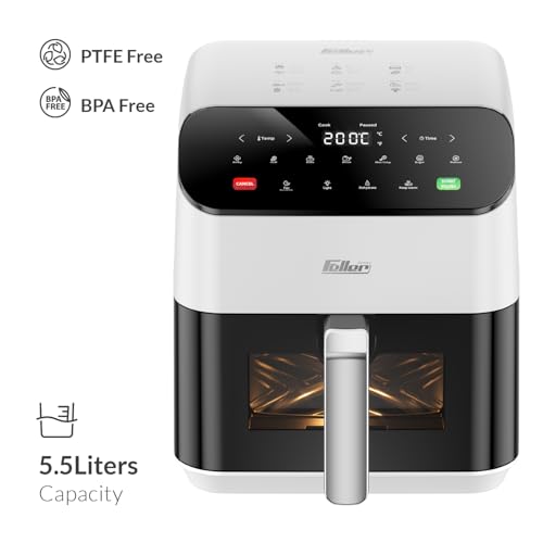 Feller Germany Air Fryer 1600 W, Large 5.5L Cap., Xcyclone-Tech, 4x Non-Stick Ceramic Coating,10 Cooking Functions, Touch Panel, Cool-Touch+Interior Lightning, AFR550, 2Y Guarantee-UAE Version (White)
