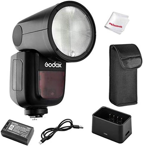 Godox V1-N Flash for Nikon, 2.4G TTL Round Head Flash Speedlight, 1/8000 HSS, 480 Full Power Shots, 1.5s Recycle Time, 2600mAh Lithimu Battery, 10 Level LED Modeling Lamp, w/Pergear Color Filter Kit