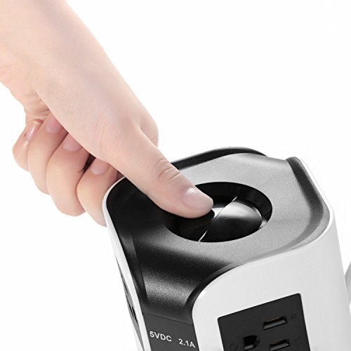 SAFEMORE Smart Power Plug Surge Protector Power Strip 8-Outlet 4-USB Desktop Charging Station Multiple Outlets With 6.5ft/2M Long Power Cord 110V Outlet Tower (White+Black) - Thumbnail 2
