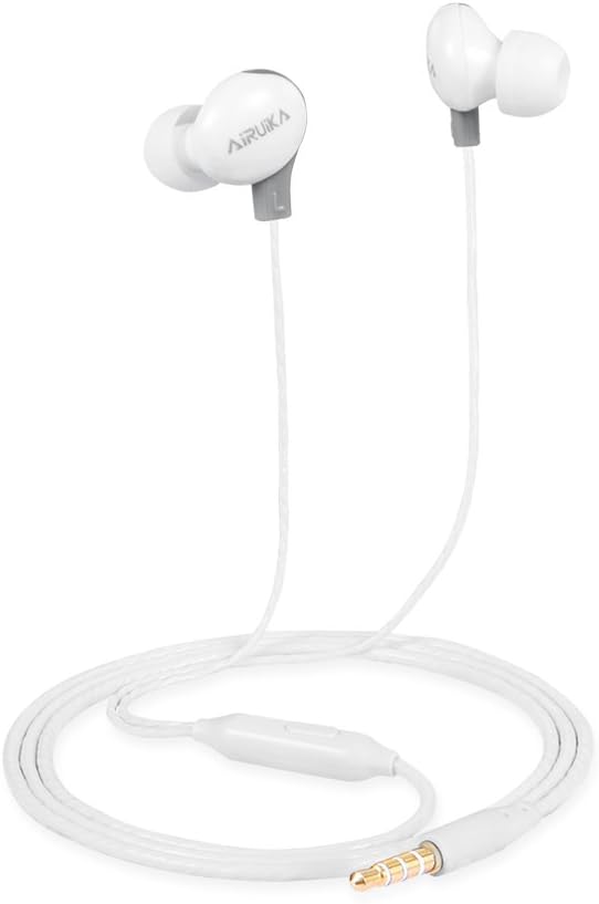 Airuika in-Ear Headphones Earbuds Noise-isolating Earphones Stereo Bass Sport Headsets with Microphone and Remote Control for iPhone and Android Music Player Devices(White) …