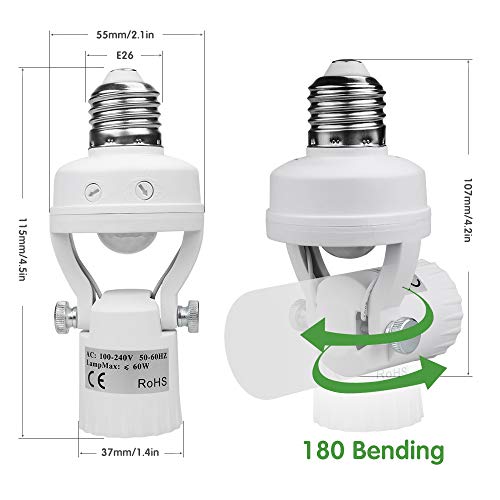 8T8 Motion Sensor Light Socket, PIR Motion E26 Screw Bulb Adapter, Adjustable Auto On/Off Night Light Control Smart sensor bulb adapter for Storage Room, garage light (Manual Sensor_1) - Thumbnail 3