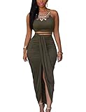 Dokotoo Womens Summer Sleeveless O-Neck Faux Suede Two Piece Maxi Skirt Set