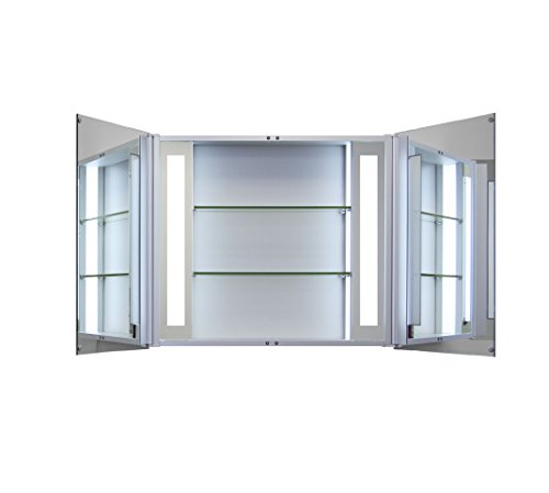Innoci-USA Zeus LED Double Door Wall Mount Mirrored Lighted Medicine Cabinet Vanity Featuring IR Sensor, Tempered Glass Shelves and Rocker Switch 30" x 26" - Thumbnail 3