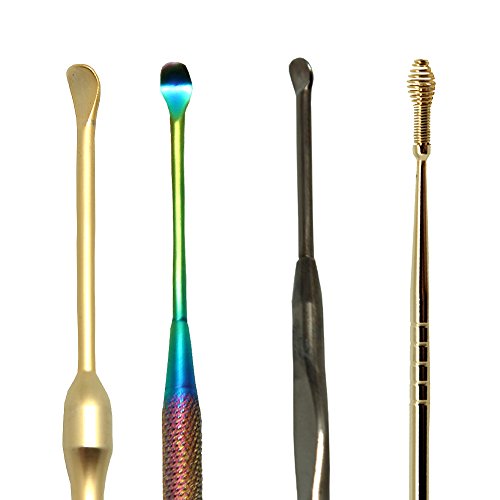 Spove Earwax Removal Curettes,Ear Hygiene Care Kits Ear Wax Remover Ear Pick Tool Sets, Stainless Steel,4pcs Ear Cleaning Tools in Metal Box