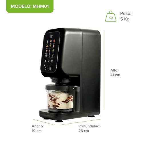 AVERA Máquina para hacer helados con 9 programas y 3 recipientes de 450 ml, Crea sorbetes, batidos, bebidas congeladas, creamy, slushie machine, ice cream maker, maquina de nieva de yogurt | MHM01