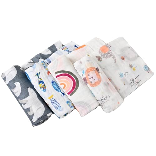 Konicoo Manta Receptora para Niña,4 Pcs Muselinas para Niño Y Niña,120 * 100CM Mantas de Muselina,100% Algodón,Frazadas Protectoras de Temperatura Suave Y Transpirable,Mantas de Lactancia