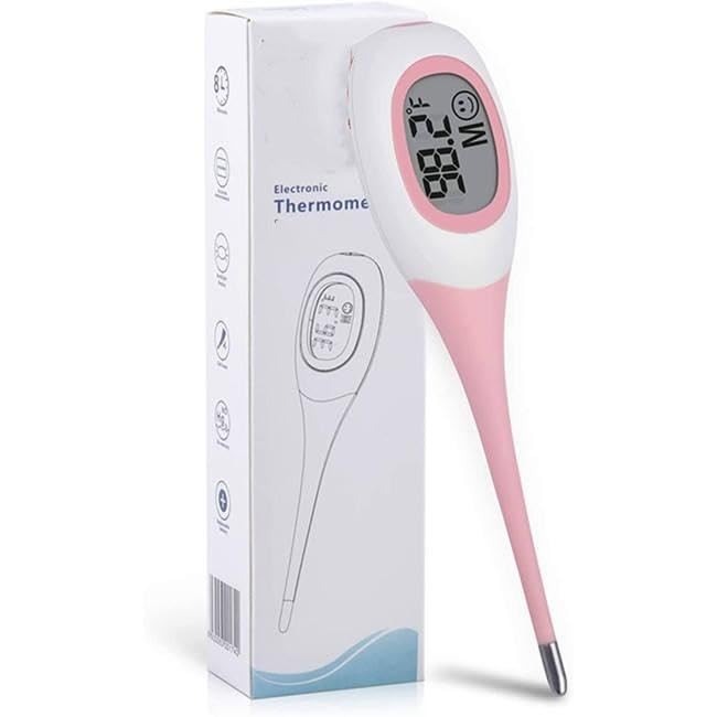 Termômetro Digital Flexível Clínico com Resultado Rápido em 8 Segundos, Visor LCD, Ponta Macia Impermeável, Medidor de Febre para Bebês, Crianças e Adultos, Alta Precisão e Alarme Sonoro (ROSA)