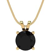 Clara Pucci 14K Yellow Gold Plated Solitaire 18" Box-Chain Necklace - Sterling Silver 1ct Round Cut Onyx Pendant
