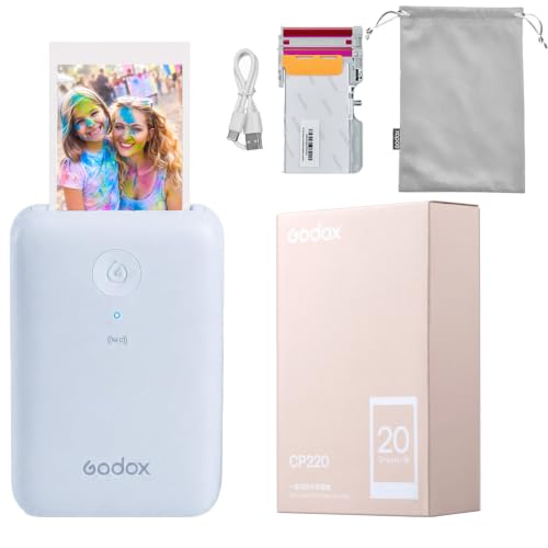 Godox P100B Portable Photo Printer Bundle, Dye-Sublimation Color Picture Printer with 20 Photo Paper, Wireless Bluetooth Mini Printer for iPhone & Android, 300 DPI, Rechargeable, Godox Cam App - Used condition - US$118.13