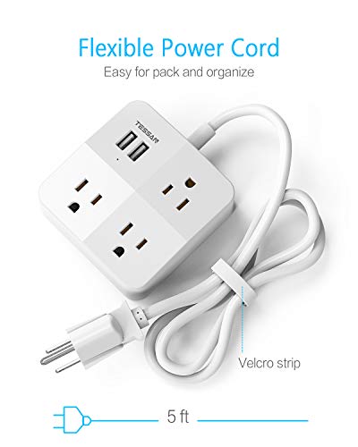 Power Strip with USB, TESSAN 5 Feet Small Extension Cord with 2 USB Ports and 3 Outlets, Portable Desktop USB Charging Station, Mini Outlet Strip for Dorm Room Home and Office