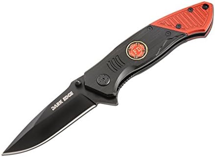 Dark Edge Folding Hunting Knife, Liner Lock Assisted Opening Folding Knife, 4.5 Inch Closed, Black and Red - DE1005