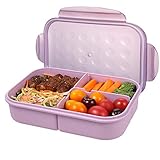 Bento Box for Adults,Lunch Container for Kids,3 Compartments Portion Lunch Box,Food-Safe Materials,BPA-free,Leak-proof (Includes Flatware, Purple)