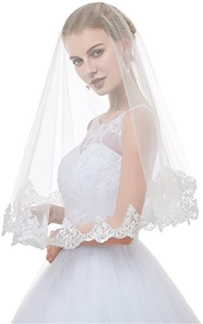 Sunny zeyu 1.5m Luxury Short Bridal Wedding Veil Lace Edge