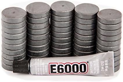 Tuff Magnets, 50 Magnets With 1 E6000 - Clear .18oz Glue, Ferrite, Fridge, Craft, Hobby, School, Round Disc, 3/4 inch