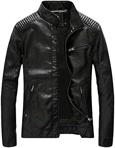 Youhan Men's Casual Zip Up Slim Fleece Bomber Faux Leather Jacket
