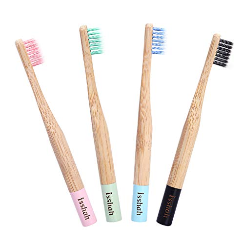Isshah Children Size Biodegradable Handle BPA Free Eco Friendly Kids Natural Bamboo Toothbrush, Pack of 4 (Germany Imported Spiral Soft Nylon Bristles)...