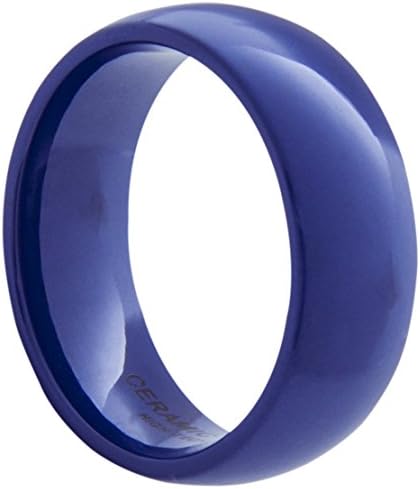 Blue Ceramic Ring 8mm Width. Domed & Polished. (Avail. Sizes 5 to 14).