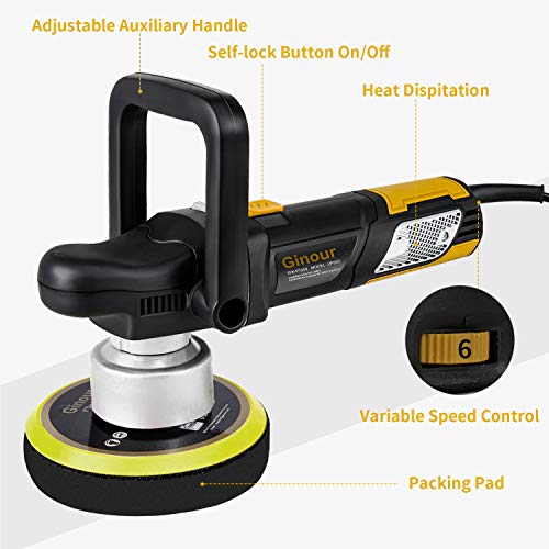 ginour Polisher, 900W 6inch Variable Speed DualAction Random Orbit Car Buffer Polisher with D