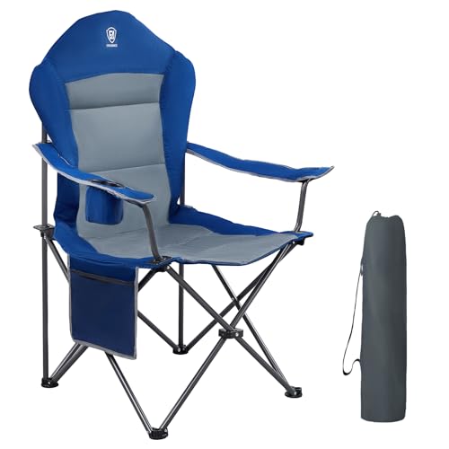 EVER ADVANCED Luxus Campingstuhl Faltbar 160KG Belastbar Ultragroß mit Hoher Rückenlehne, Bequemer Klappstuhl mit Seitentsche & Getränkehalter für Camping Garte