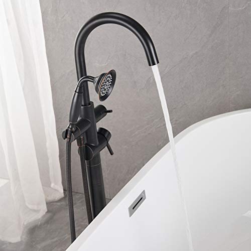 Wowkk Tub Filler Freestanding Bathtub Faucet Oil Rubbed Bronze Floor Mounted Brass Bathroom Tub