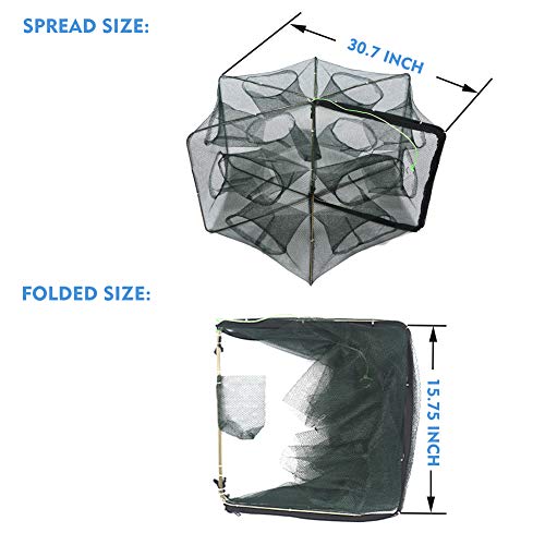 FunVZU Folded Fish Trap - 2020 New Improved Portable Minnow Trap Bait Traps Cast Dip Cage Automatic for Fish Shrimp Minnow Crawfish Crab Baits Fishing Net Freshwater