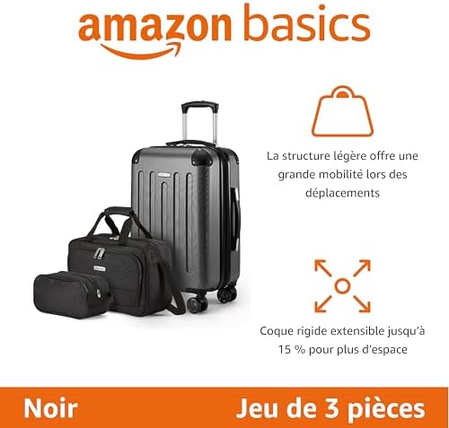 Ensemble de Bagages Rigides, 3 Pièces, Bagage Cabine, Sac Fourre-Tout, Sac de Voyage Compact, Extensible, 4 roulettes Pivotantes, Noir
