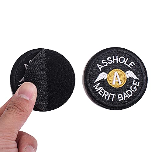 2 Pieces 3in / 7.6cm Asshole Merit Badge Morale Patch, Funny Tactical Military Morale Patch Hook & Loop, Black