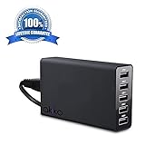 Akiko 50 Watts (5V/10A) 5-Port Desktop Wall Charger w/ Smart Power Technology Multi Port USB Charger Portable Battery Charger iPhone, iPad, Samsung Galaxy, Nexus, HTC, Nokia- Retail Packaging - Black