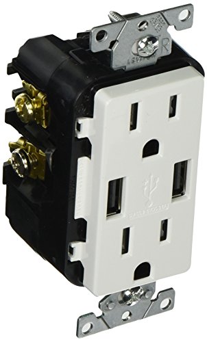 Leviton T5632-BW R02-T5632-0BW WH TAMP REC/USB Charger