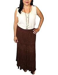 Women's Long Maxi Skirt Crochet Brown Boho Flared Skirts S/M