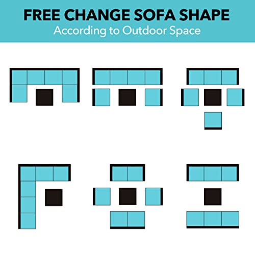 LeveLeve 7 Piece Wicker Patio Furniture Set PE Wicker Rattan Patio Set Porch Furniture, Cushioned Patio Chairs Outdoor Chat Conversation Set, Brown… (Sand)