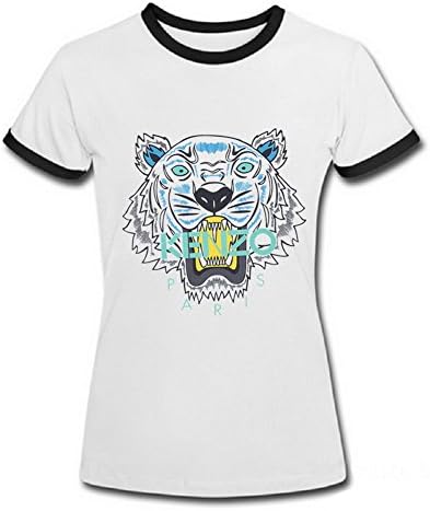 DHSVXBBBB Womens Ringer Scoop Neck T-shirts Kenzo Logo 2016 White/Black Size M