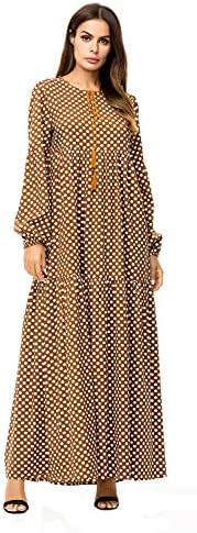Yuntown Women Muslim Long Sleeve Maxi Dress - Plus Size Wave Point Loose Robe