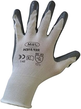 JBM 51633 - a Pair of Work Gloves - Reinforced Nitrile - Size 8, Gray
