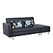 HOMCOM Twin Size Faux Leather Convertible Sofa Bed with Storage Ottoman, Steel Frame, and 2 Pillows, Black
