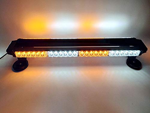 FOXCID 26" 54 LED Emergency Warning Security Roof Top Flash Strobe Light Bar with Magnetic Base, for Plow or Tow Truck Construction Vehicle (White & Yellow & White)