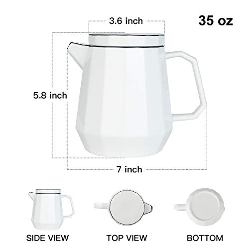 YOLIFE 35 Ounce Ceramic Coffee Pot,White Porcelain Teapot for Tea or Coffee Sever