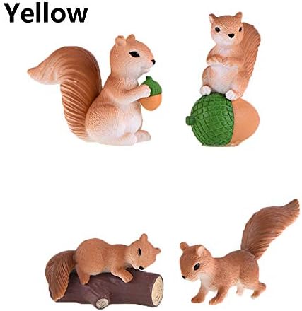 Wearcool 4PCS/Set Squirrel Figurine Ornament Fairy Garden DIY Micro Landscape Miniature Animal Model Home Decoration(4PCS,yellow)