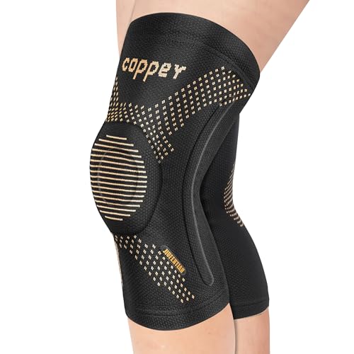 JIUFENTIAN Copper Knee Brace with Spring Support for Women Maximum Support & Enhanced Flexibility - Knee Compression Sleeve for Knee Pain, Arthritis Pain,Running, Meniscus Tear, ACL-Single(Large)