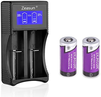 CR123A Lithium Battery with 18650 16340 14500 Battery Charger Zeasun Rechargeable PTC Protected Batteries,3.7V,700mAh,2 Pack