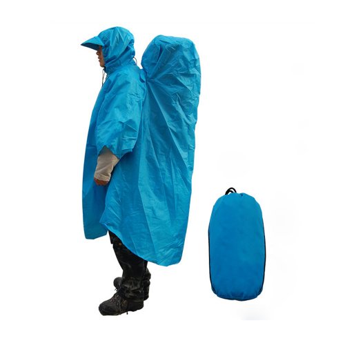 Tera One Piece Raincoat Cape Backpack Cover for Outdoor Hiking Travel Camping Blue