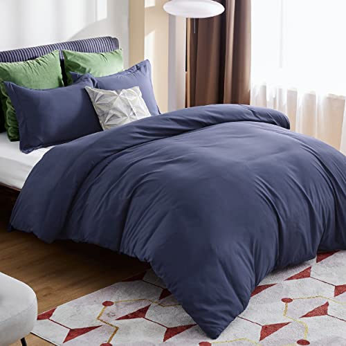 Bedsure Navy Duvet Cover Queen Size Soft Prewashed Queen Duvet Cover