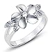 Metal Factory Sz 6 Sterting Silver 925 Plumeria Cubic Zirconia CZ w/Maile Leaf Hawaiian Flower Band Ring